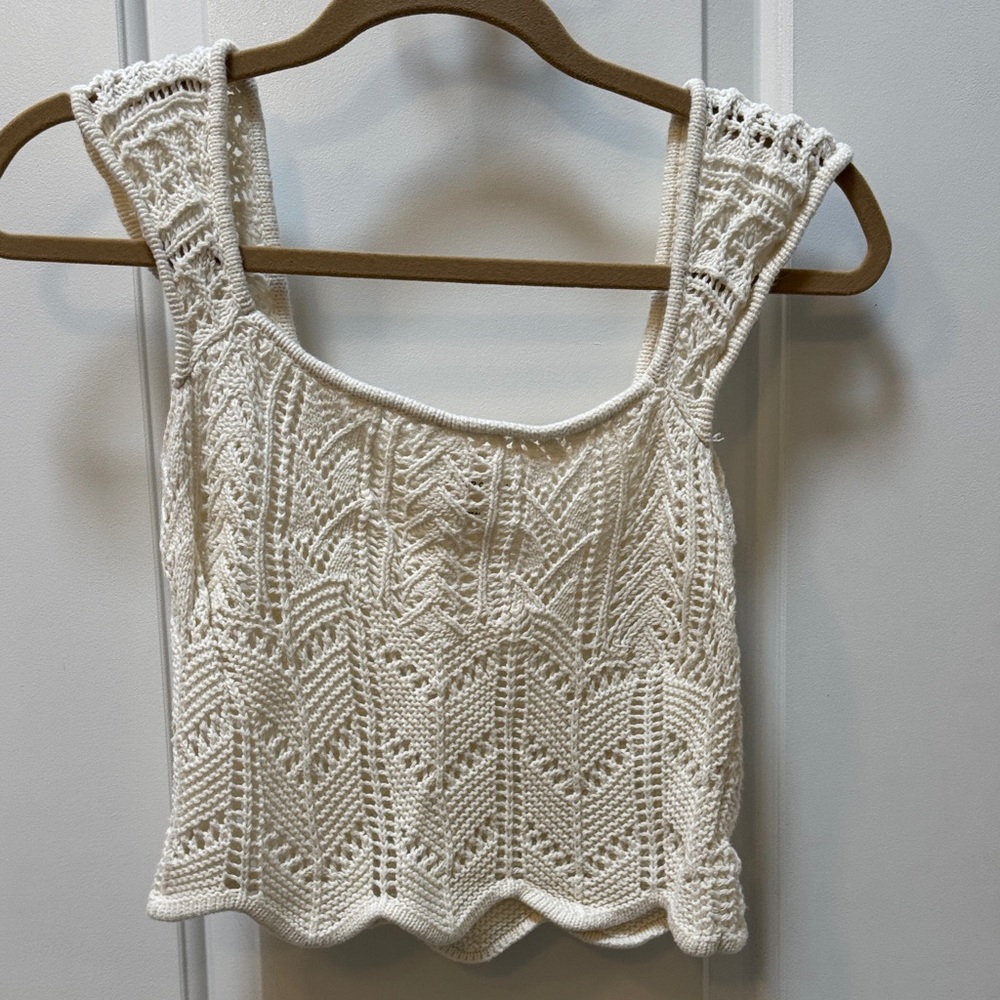 Aeropostale Cream Crochet Square-Neck Crop Tank